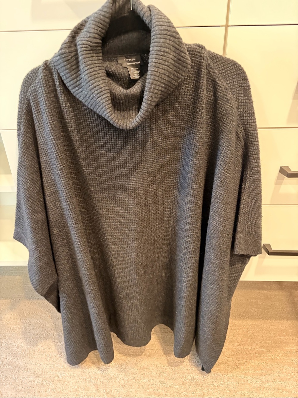 Halogen Gray Cowl Neck Knit Poncho Sweater